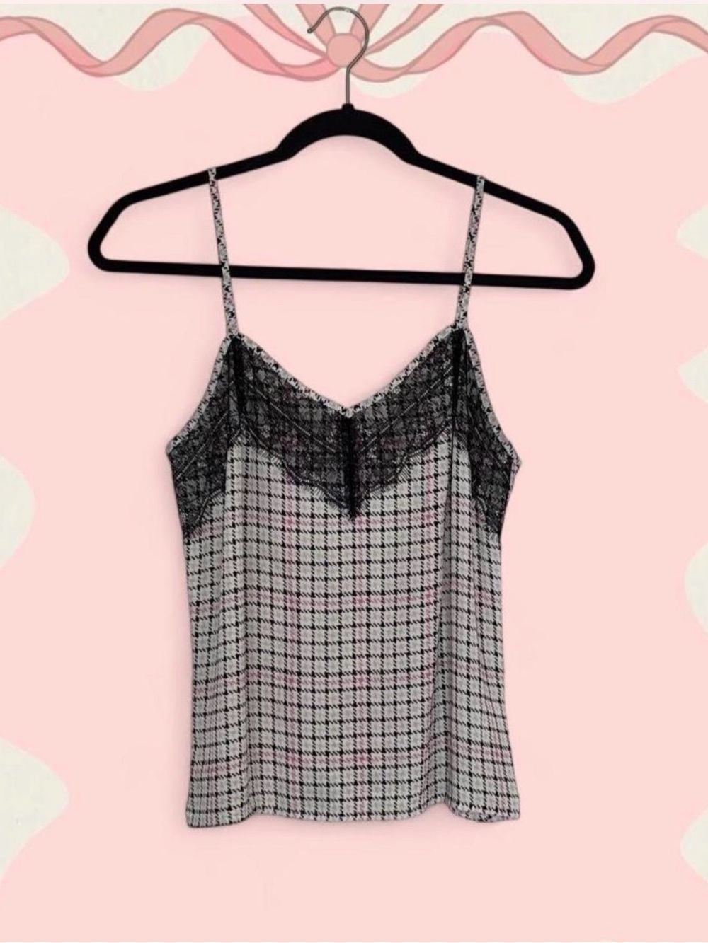 CANDIE’S Y2K Lace Cami Plaid Barbie McBling Coquette